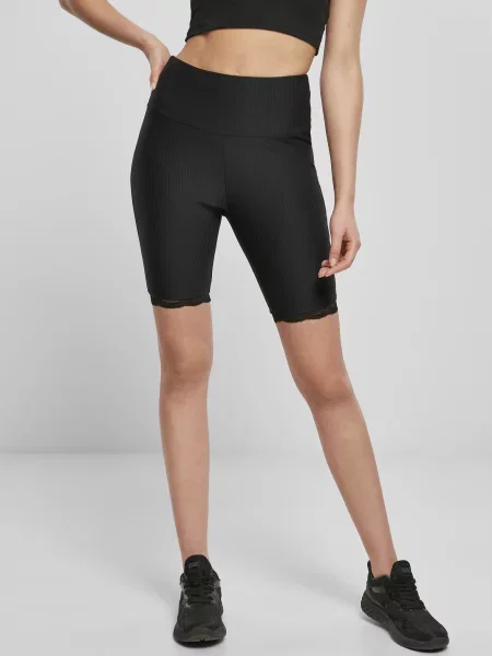 Pantaloni scurți Urban Classics cu talie înaltă din dantelă negru