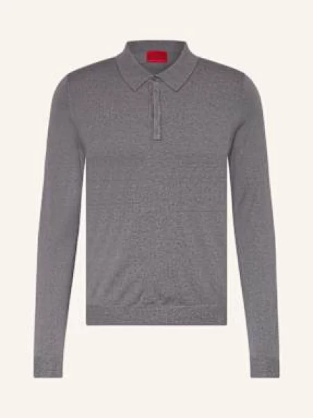 Hugo Úpletová Polokošile San Pippo Slim Fit šedá