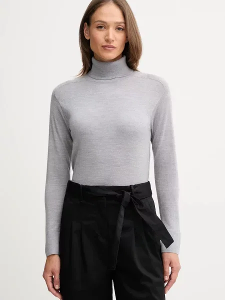 United Colors of Benetton sweter wełniany lekki z golfem szary