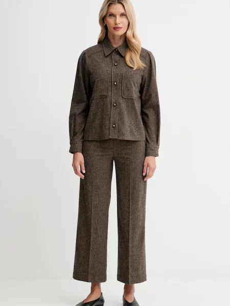 Сорочка з додаванням вовни Sessun relaxed класичний комір коричневий