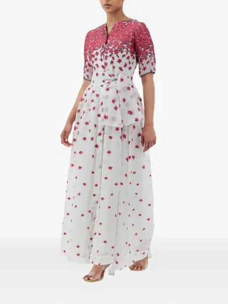 Rochie maxi Baruni cu model floral de costum alb