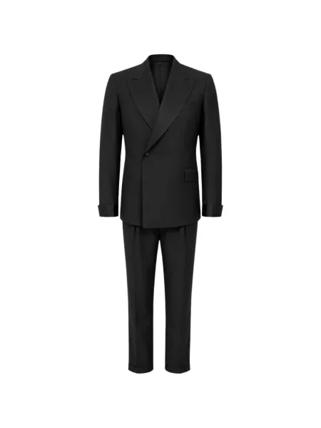 Costum Franzese Collection din satin cu două rânduri de nasturi negru
