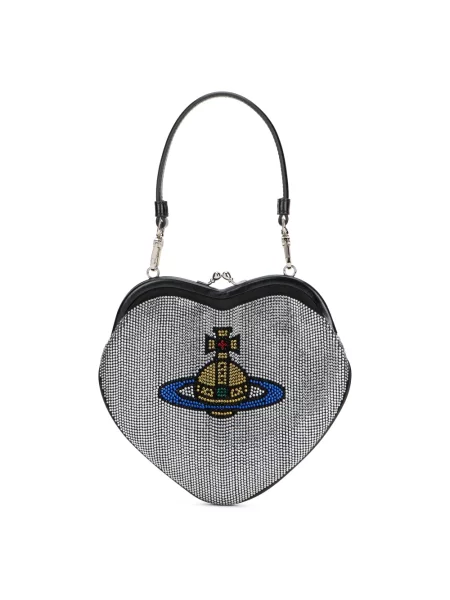 Torebka Vivienne Westwood skórzana w serca z dżetami szara