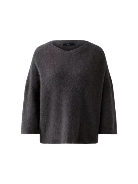 Sweter o kroju relaxed fit z dodatkiem wełny z alpaki o wyglądzie dzianiny Oui szary
