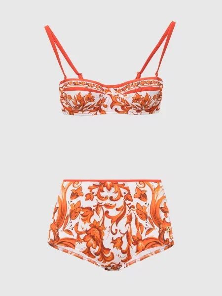 Купальник в брендовий принт з фактурним логотипом Dolce&gabbana білий