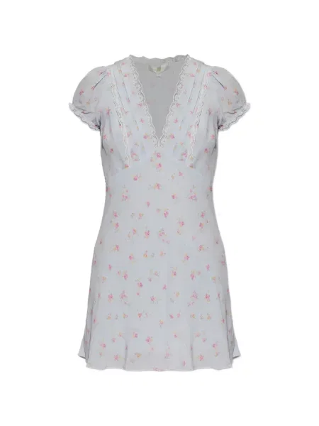 Rochie mini Loveshackfancy cu model floral cu imagine din dantelă albastru