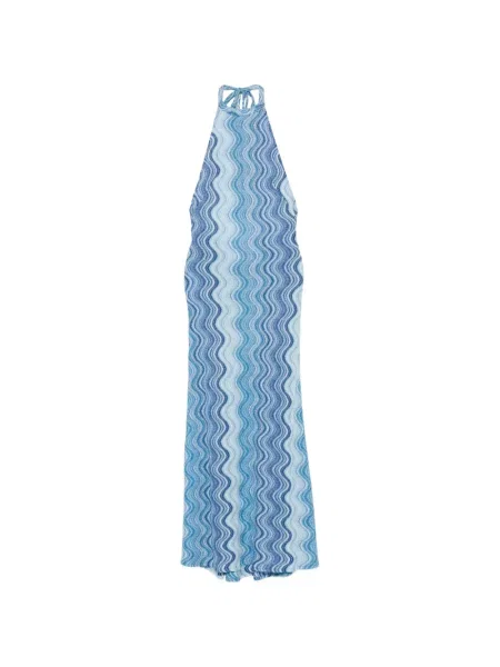 Pletena maksi haljina Mc2 Saint Barth s halter ovratnikom plava