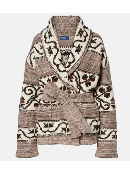 Kardigan Polo Ralph Lauren wełniany kopertowy brązowy