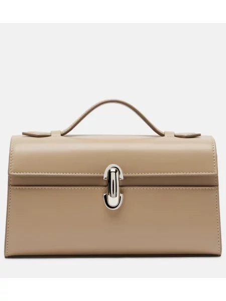 Geanta de piele Savette din piele bej