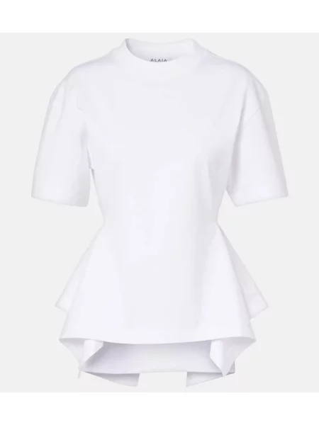 Koszulka Alaïa asymetryczna z baskinką popelinowa biała