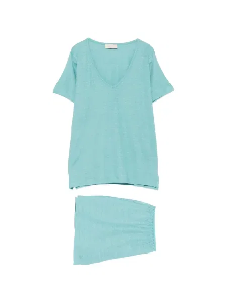 Scurt tricou Momoni cu decolteu în V albastru