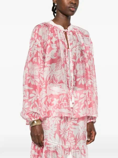Bluzka Ermanno Firenze w kwiatki z nadrukiem różowa