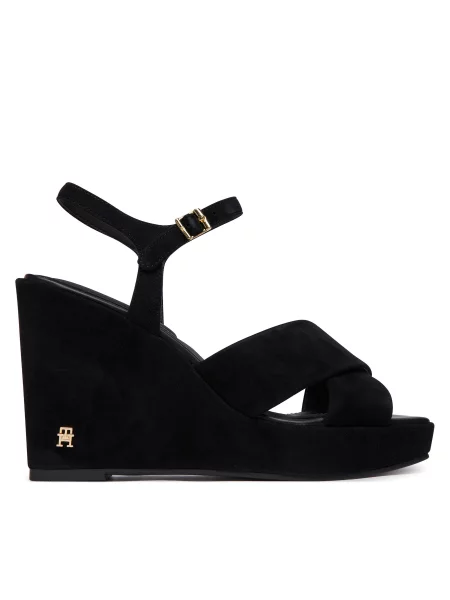 Sandali Tommy Hilfiger Suede Wrapped High Wedge črna