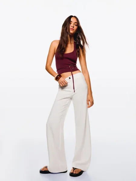 Bershka Pantaloni cu dungă alb