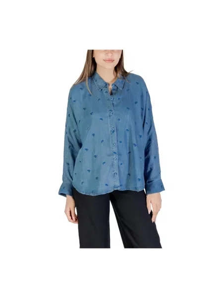 Haftowana koszula Only z długim rękawem niebieska