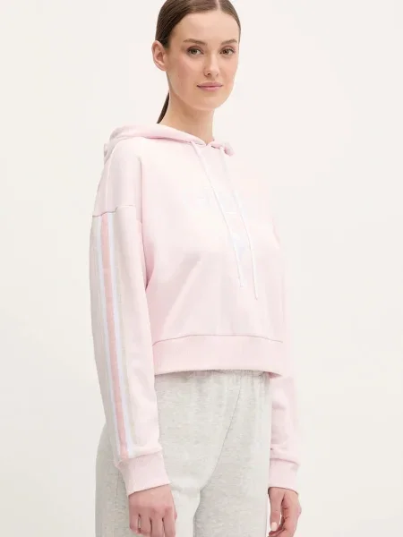Суичър с качулка Guess с качулка с апликация розово