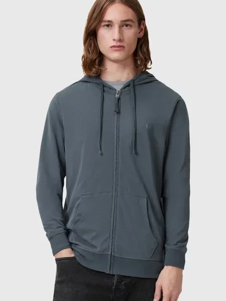 Суичър с качулка Allsaints с качулка синьо