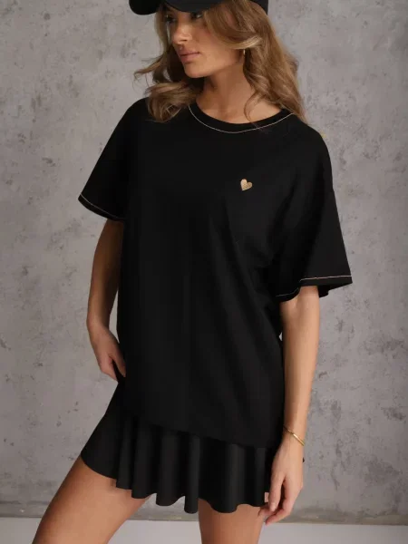 T-shirt z Bawełny z Motywem Serca i Łańcuszkiem Carilnessa czarny