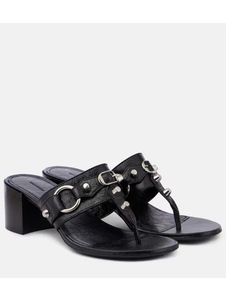 Chiloți tanga Balenciaga din piele cu tepi negru