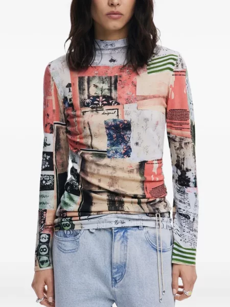 Top Desigual cu imagine roz