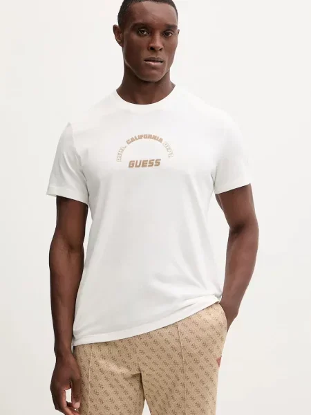 Тениска Guess SHIRO с принт бежово
