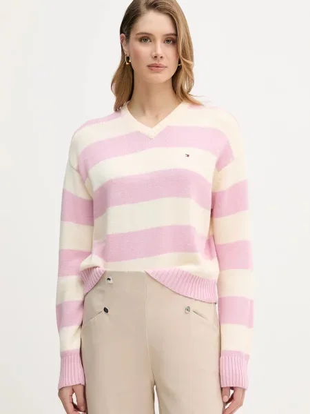 Tommy Hilfiger pulover de cașmir roz