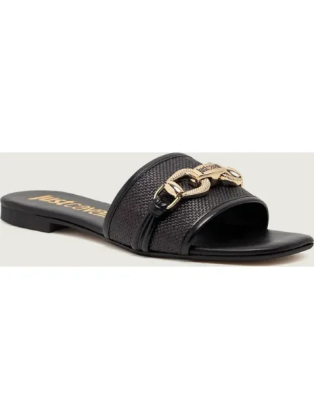Just Cavalli Șlapi FONDO ELISIE cu adaos de piele negru