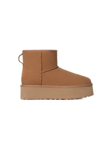 UGG Bőr hótaposó Classic Mini Platform gyapjú hozzáadásával barna