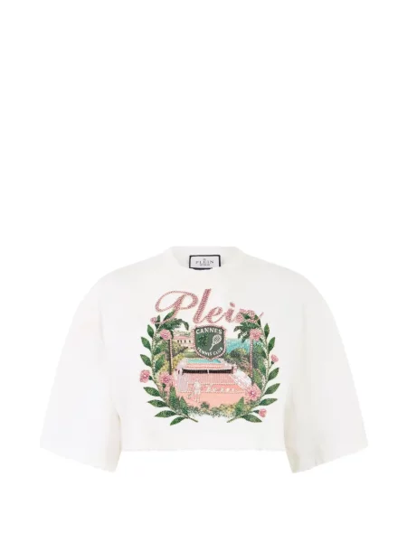 Stras decupat tricou Philipp Plein alb