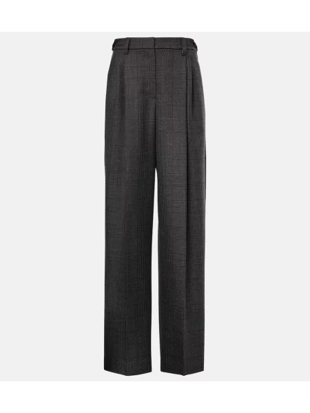 Pantaloni Brunello Cucinelli cu talie înaltă de lână gri