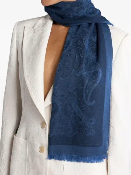 Fular Etro cu model paisley din jacard albastru