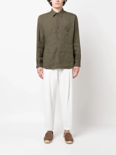 Siuvinėta lininė marškiniai Ralph Lauren Purple Label žalia