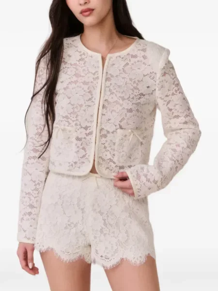 Geacă Loveshackfancy cu funde cu model floral din dantelă alb