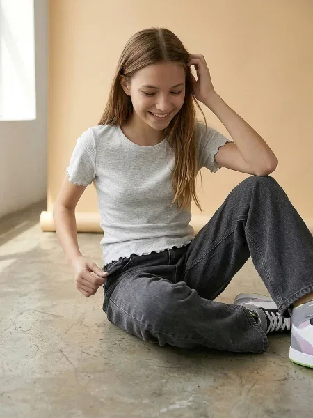 Sinsay tričko s ozdobnými volány šedá