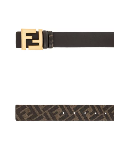 Δερμάτινος αναστρεπτός ζώνη Fendi με αυτόγραφο καφέ