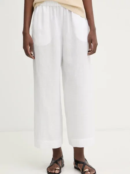 MM by Max Mara spodnie lniane CANNETI białe