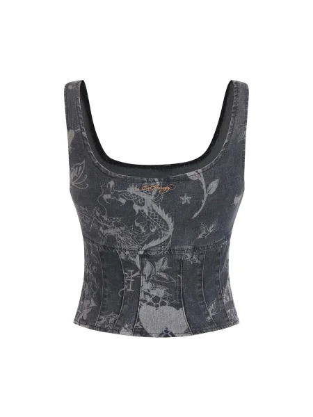 Top din denim Ed Hardy albastru