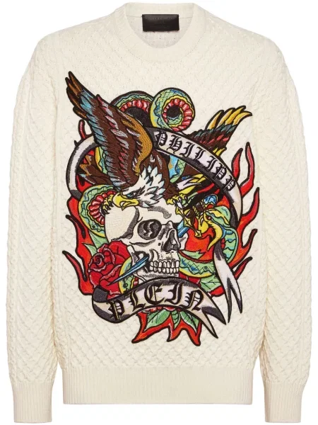Pulover Philipp Plein cu imagine alb
