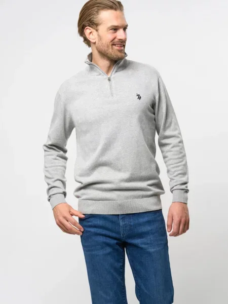 U.S. POLO ASSN. Pulóver UMBRISON melír szürke