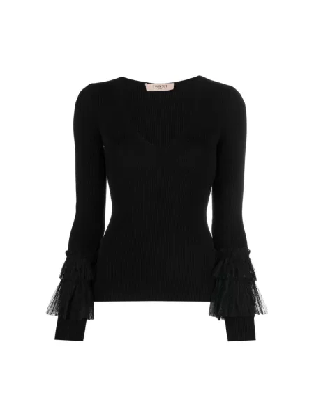 Sweter Twinset z falbankami tiulowy czarny