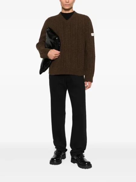Pulover Mm6 Maison Margiela cu decolteu în V maro
