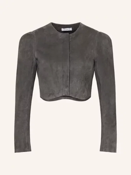 Alaïa Krátká Kožená Bunda tmavě šedá