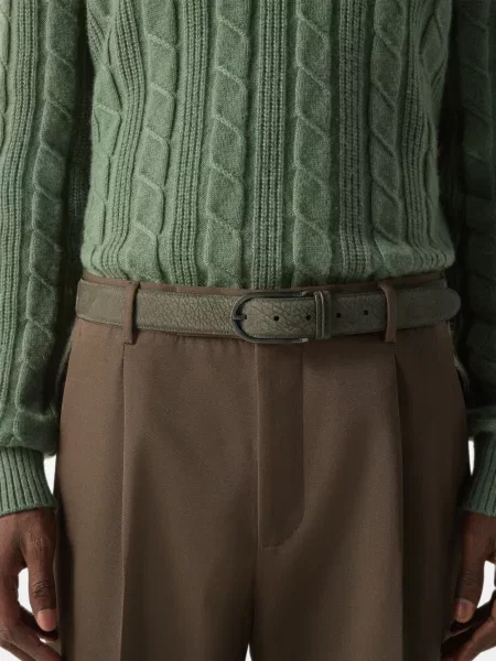 Cu centură curea Zegna din nubuc verde