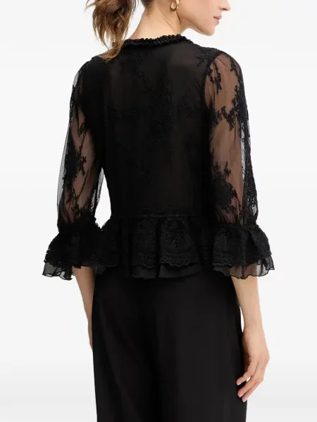 Top Bardot cu volane negru