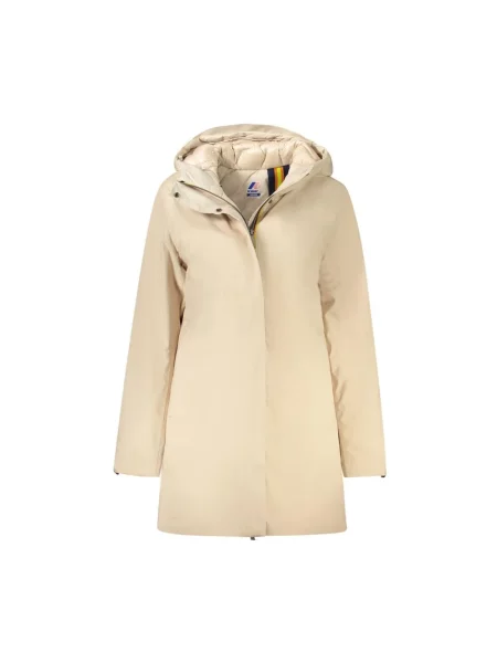 Trencz K-way elegancki z kapturem z długim rękawem beżowy