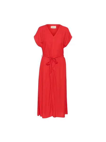 Lniana sukienka maxi Cream czerwona