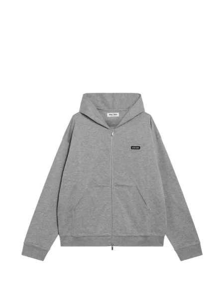 Hanorac cu glugă Miu Miu din fleece gri
