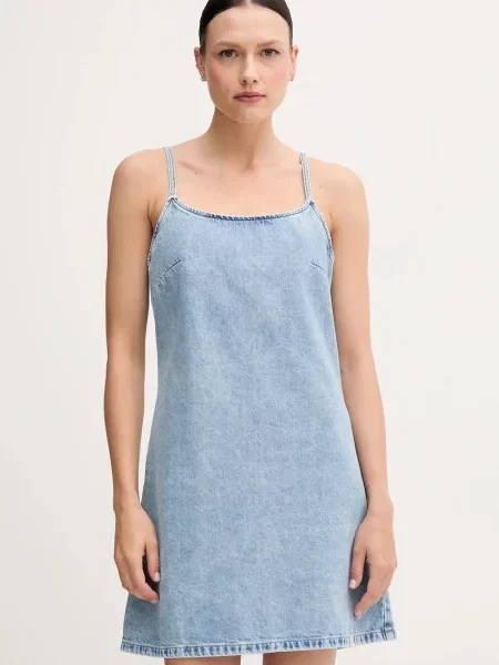 Дънкова рокля Calvin Klein Jeans къса със стандартна кройка синьо
