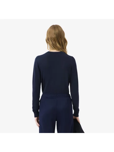Lacoste Sweter 3D Z Okrągłym Kołnierzykiem Granatowy niebieski