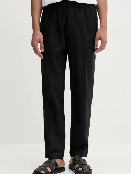 Calvin Klein Egyenes nadrág férfi lenvászonnal fekete